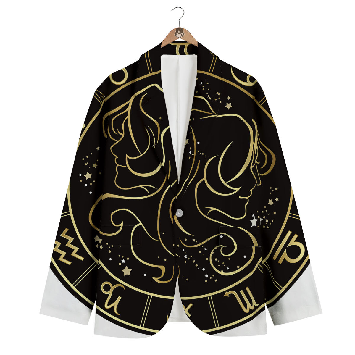 Gemini Sign Black And Gold Print Men's Blazer-grizzshop
