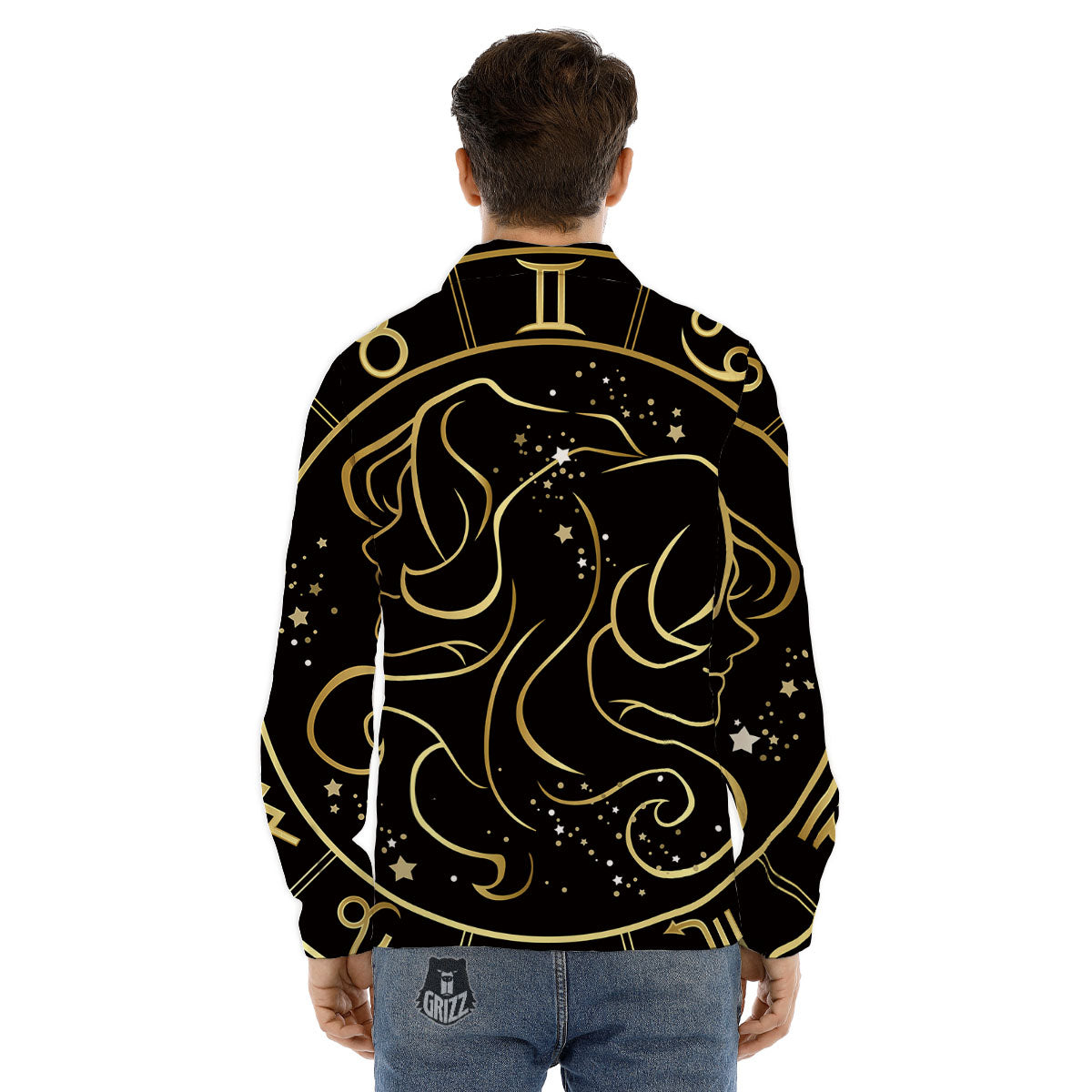 Gemini Sign Black And Gold Print Men's Dress Shirts-grizzshop