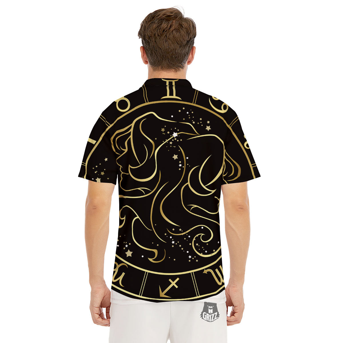 Gemini Sign Black And Gold Print Men's Golf Shirts-grizzshop