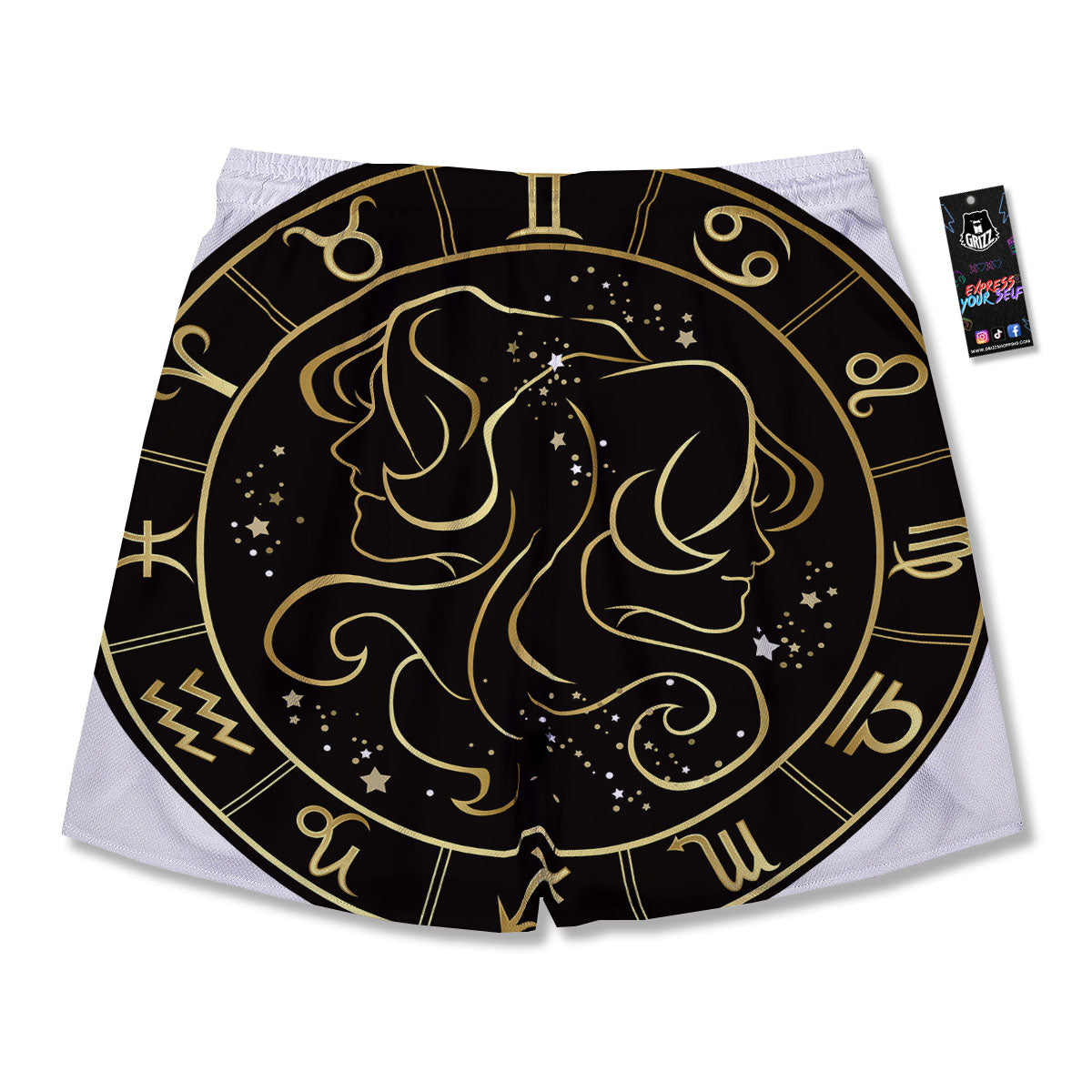 Gemini Sign Black And Gold Print Men's Running Shorts-grizzshop