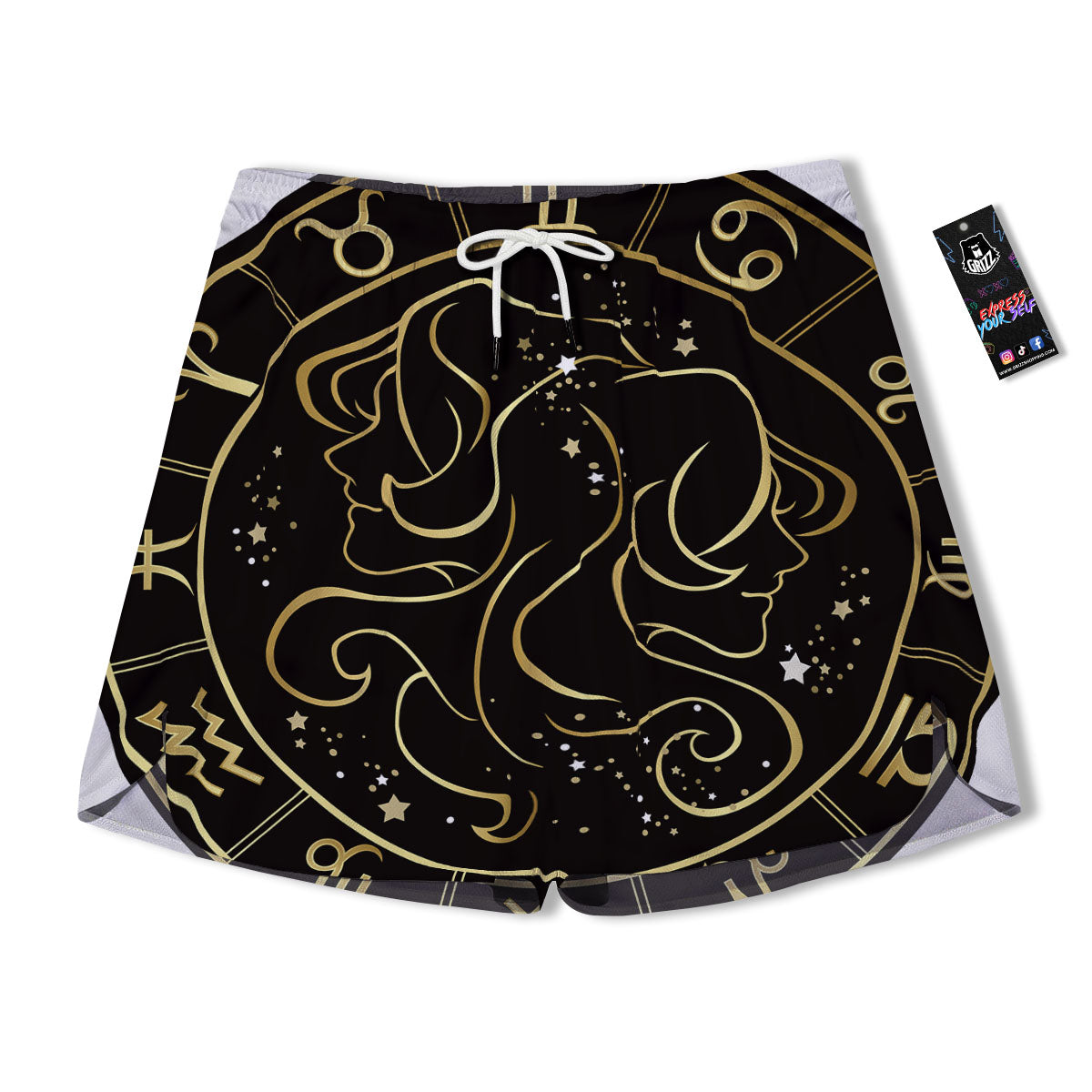 Gemini Sign Black And Gold Print Men's Running Shorts-grizzshop
