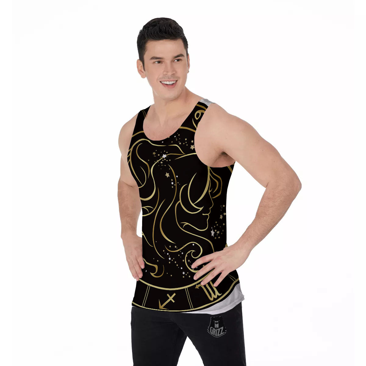 Gemini Sign Black And Gold Print Men's Tank Top-grizzshop