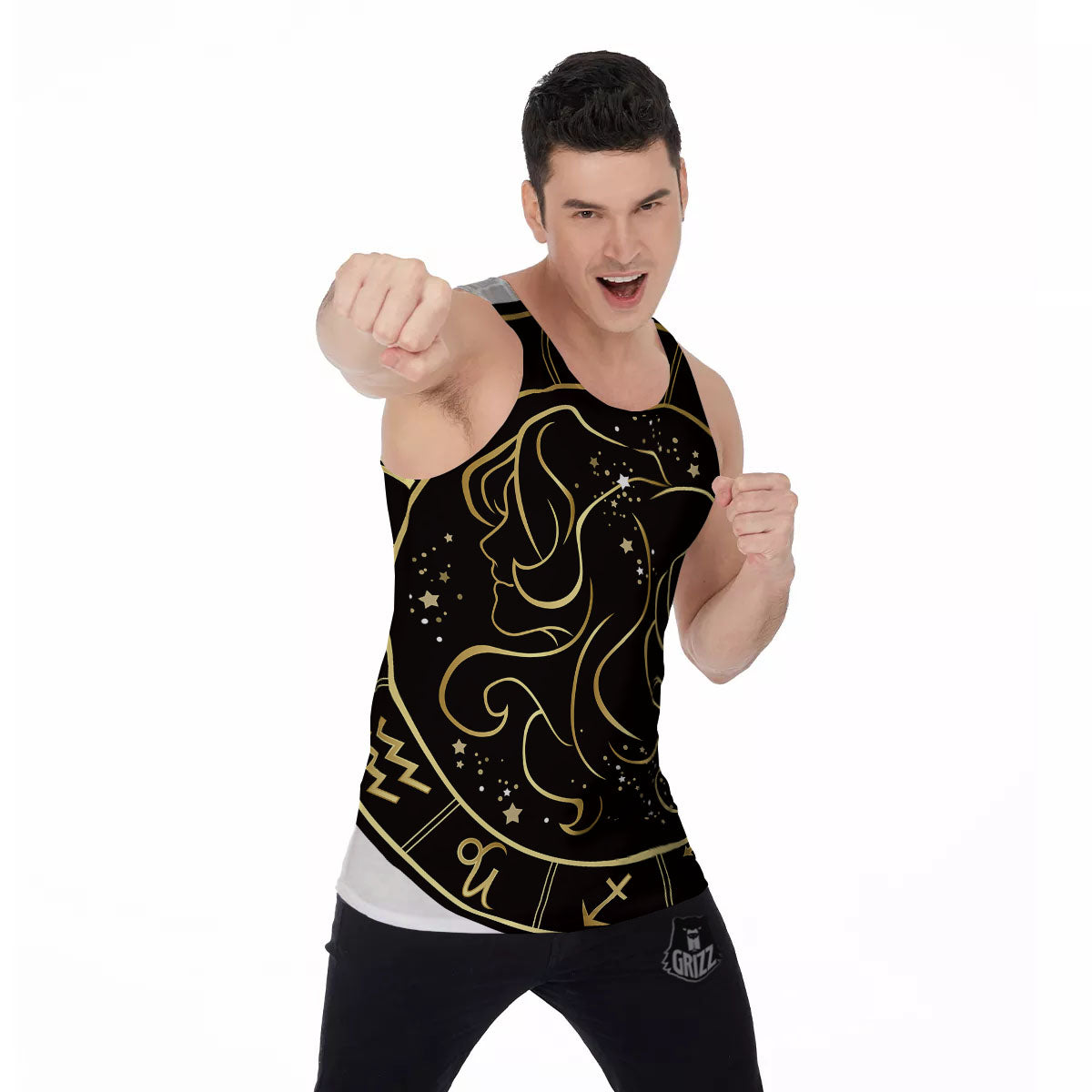 Gemini Sign Black And Gold Print Men's Tank Top-grizzshop