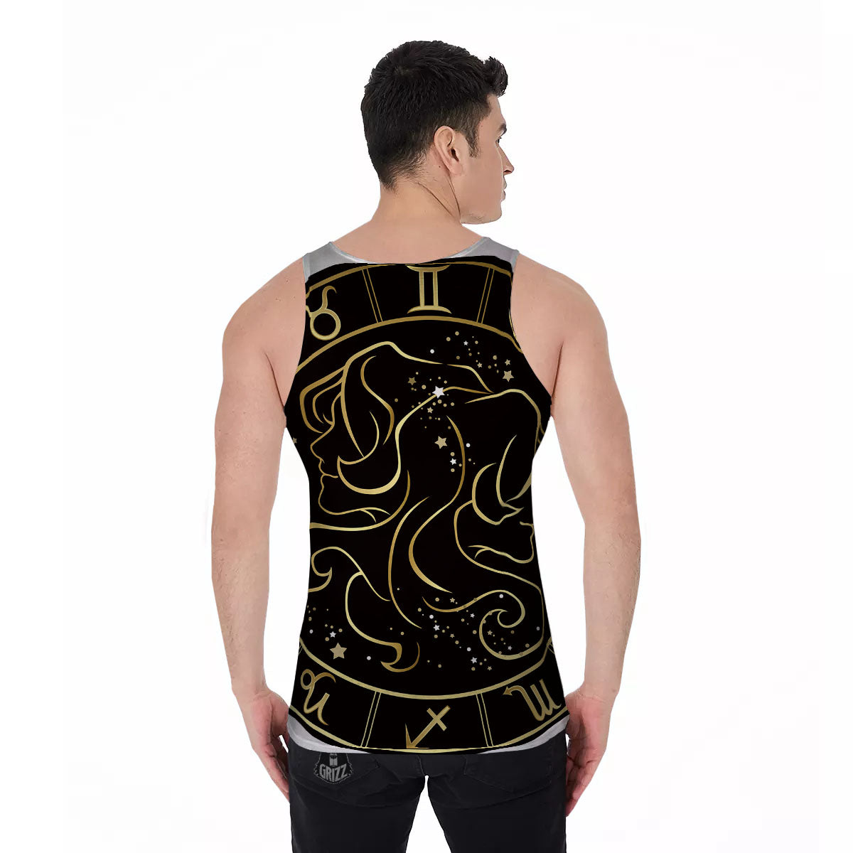 Gemini Sign Black And Gold Print Men's Tank Top-grizzshop