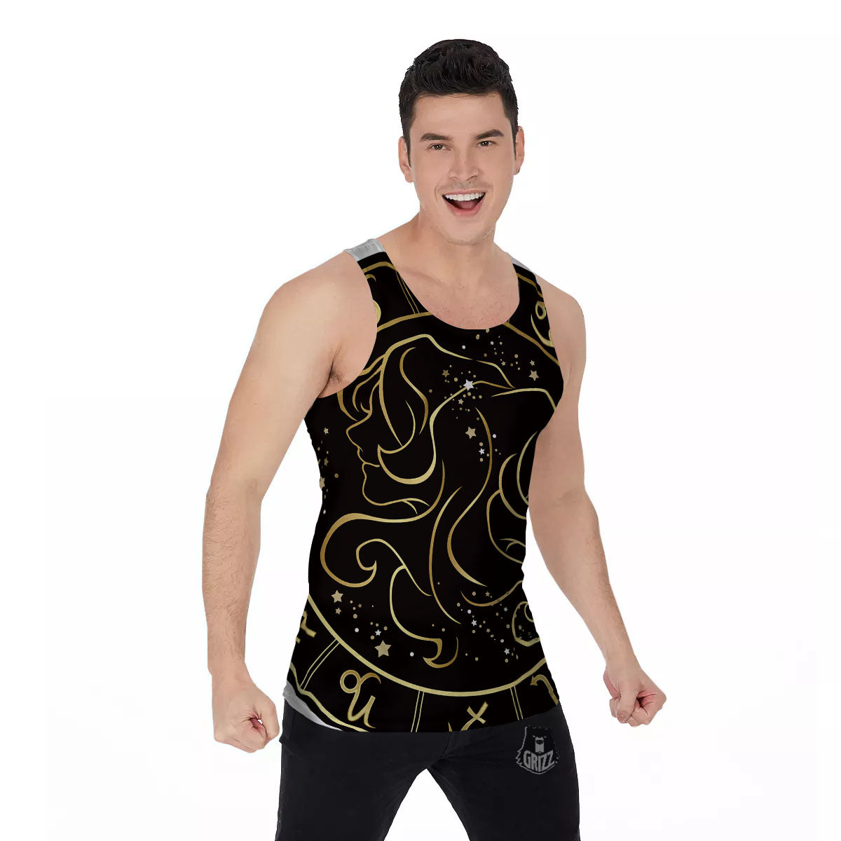 Gemini Sign Black And Gold Print Men's Tank Top-grizzshop