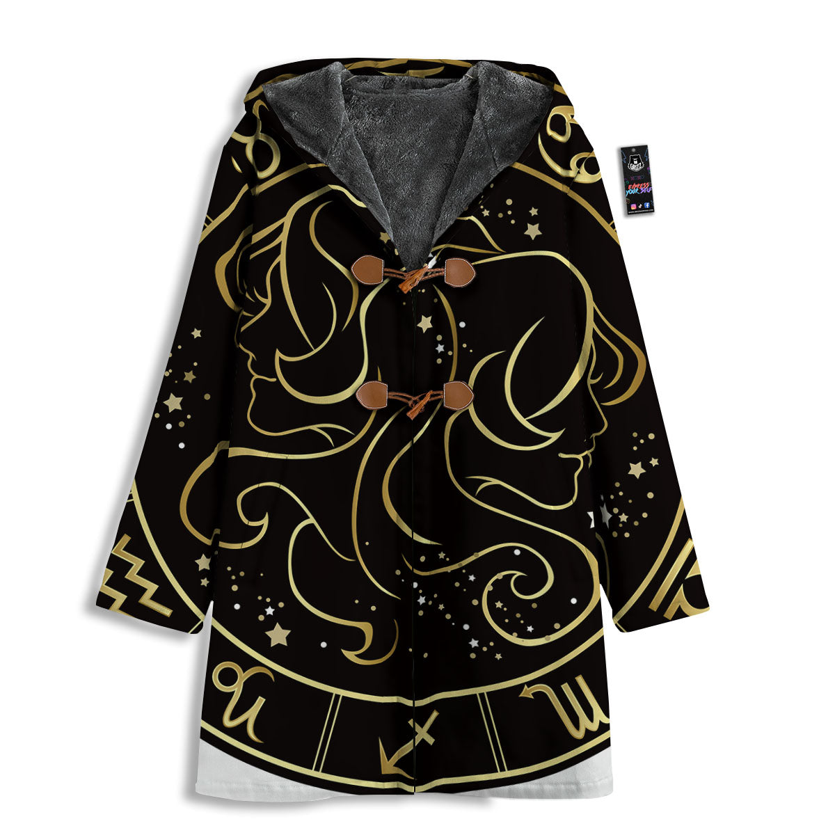 Gemini Sign Black And Gold Print Men's Windbreaker Jacket-grizzshop
