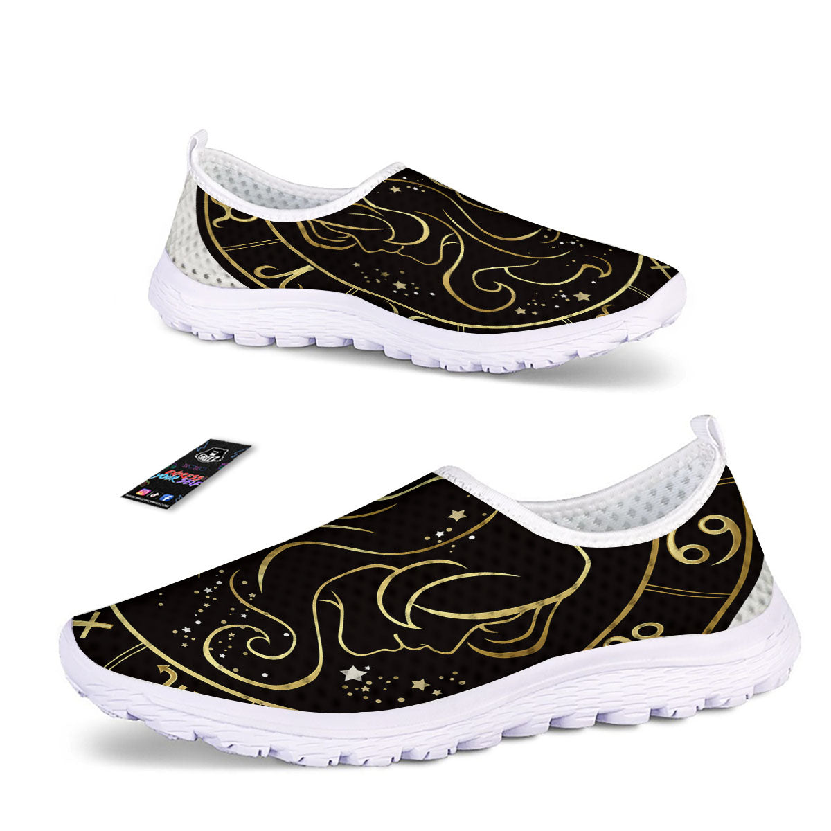 Gemini Sign Black And Gold Print Nurse Shoes-grizzshop