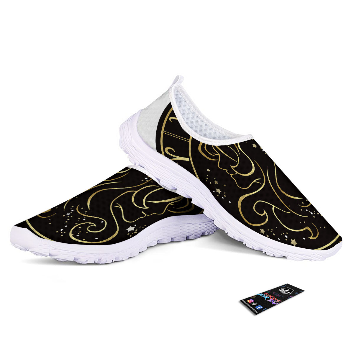 Gemini Sign Black And Gold Print Nurse Shoes-grizzshop