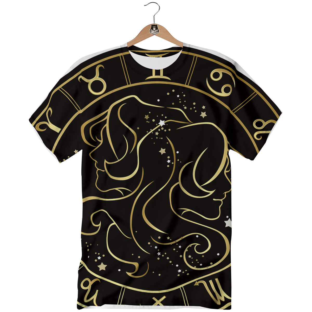 Gemini Sign Black And Gold Print T-Shirt-grizzshop