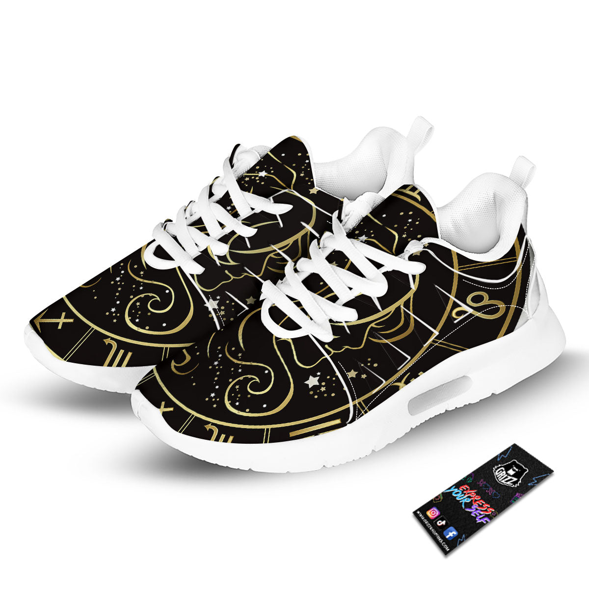 Gemini Sign Black And Gold Print Tennis Shoes-grizzshop