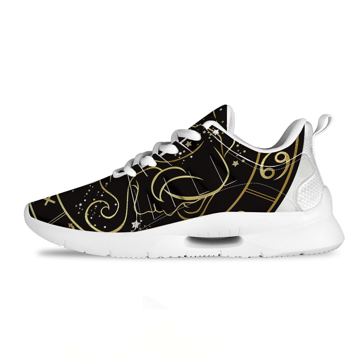 Gemini Sign Black And Gold Print Tennis Shoes-grizzshop