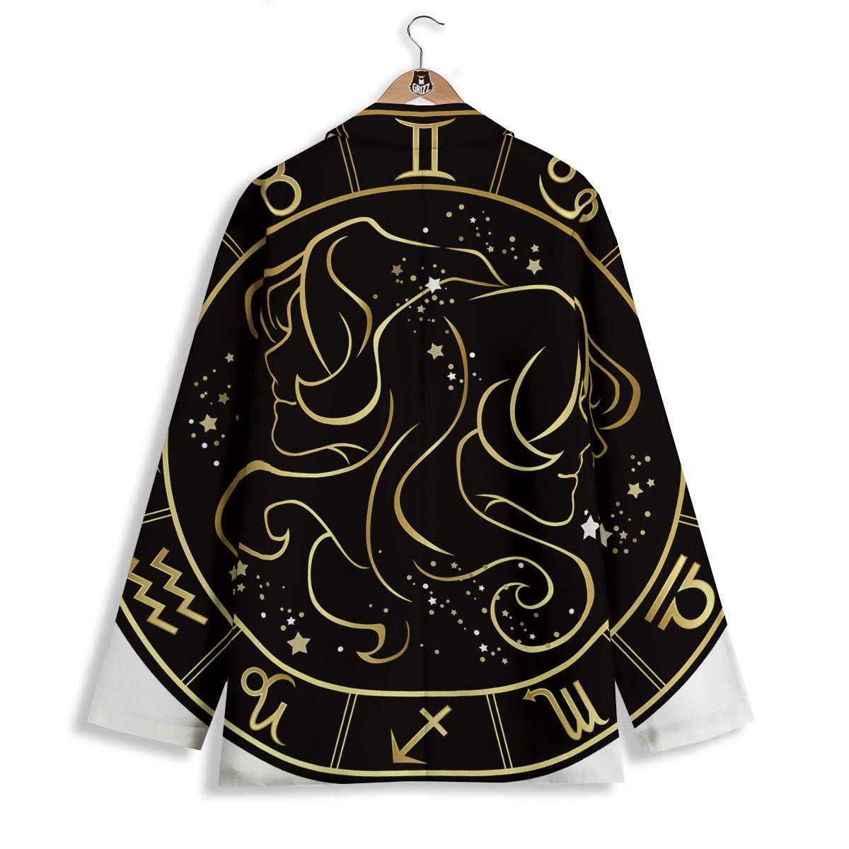 Gemini Sign Black And Gold Print Women's Blazer-grizzshop