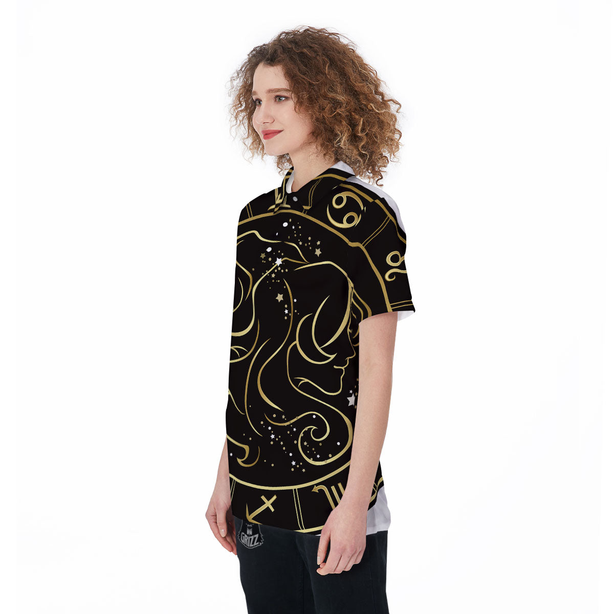 Gemini Sign Black And Gold Print Women's Golf Shirts-grizzshop