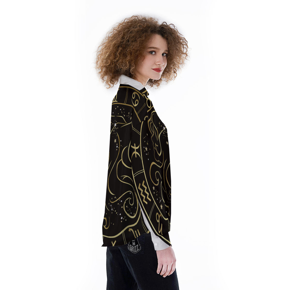 Gemini Sign Black And Gold Print Women's Long Sleeve Shirts-grizzshop