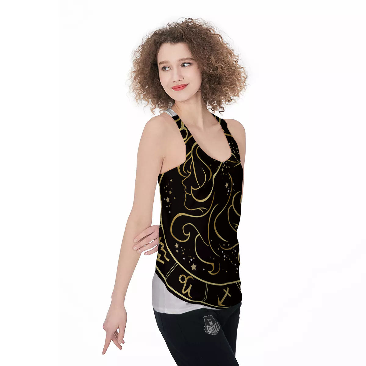 Gemini Sign Black And Gold Print Women's Racerback Tank Top-grizzshop