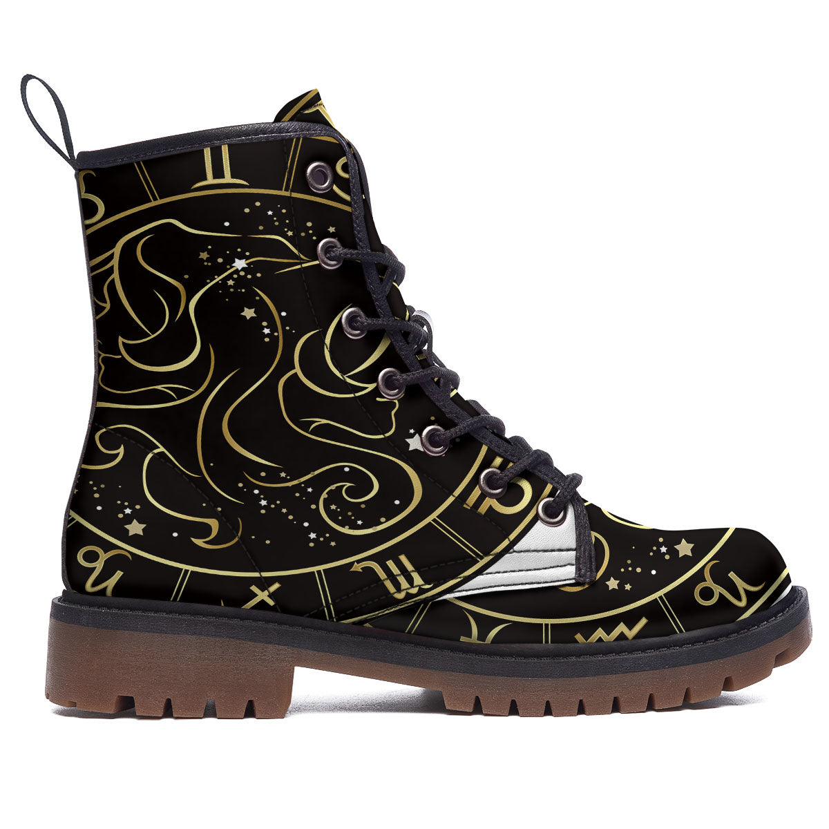 Gemini Sign Black And Gold Print Work Boots-grizzshop