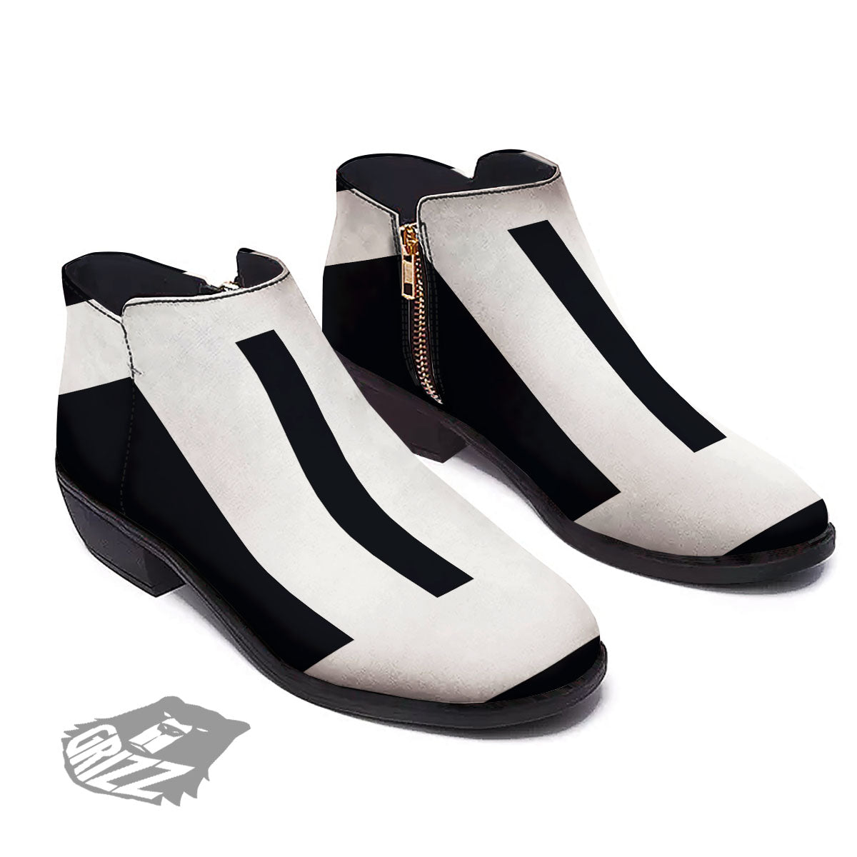 Gemini Sign White And Black Print Ankle Boots-grizzshop