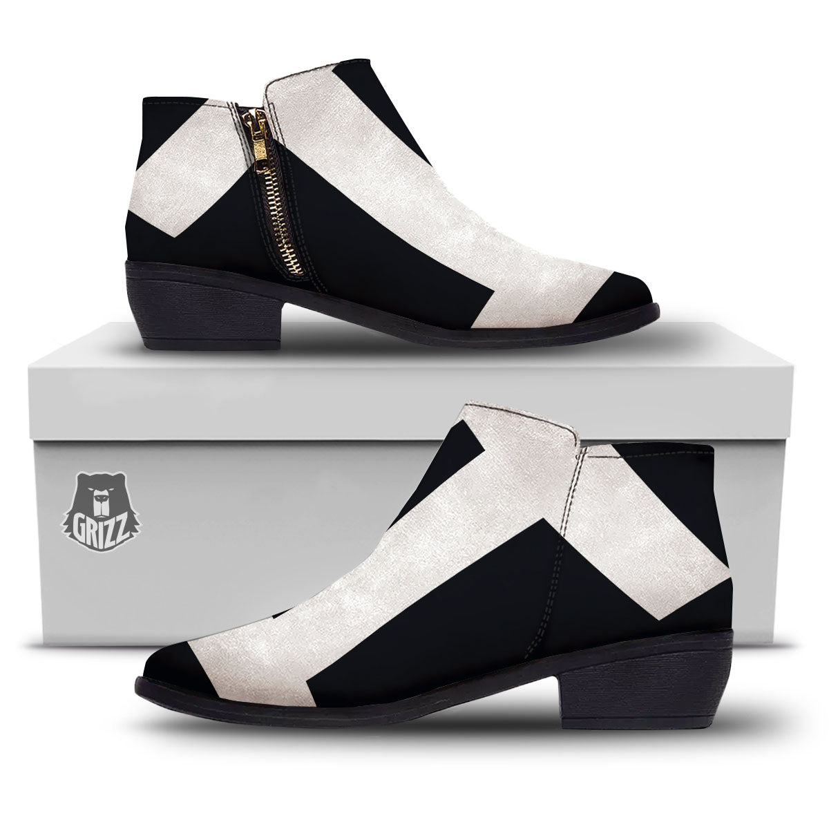 Gemini Sign White And Black Print Ankle Boots-grizzshop
