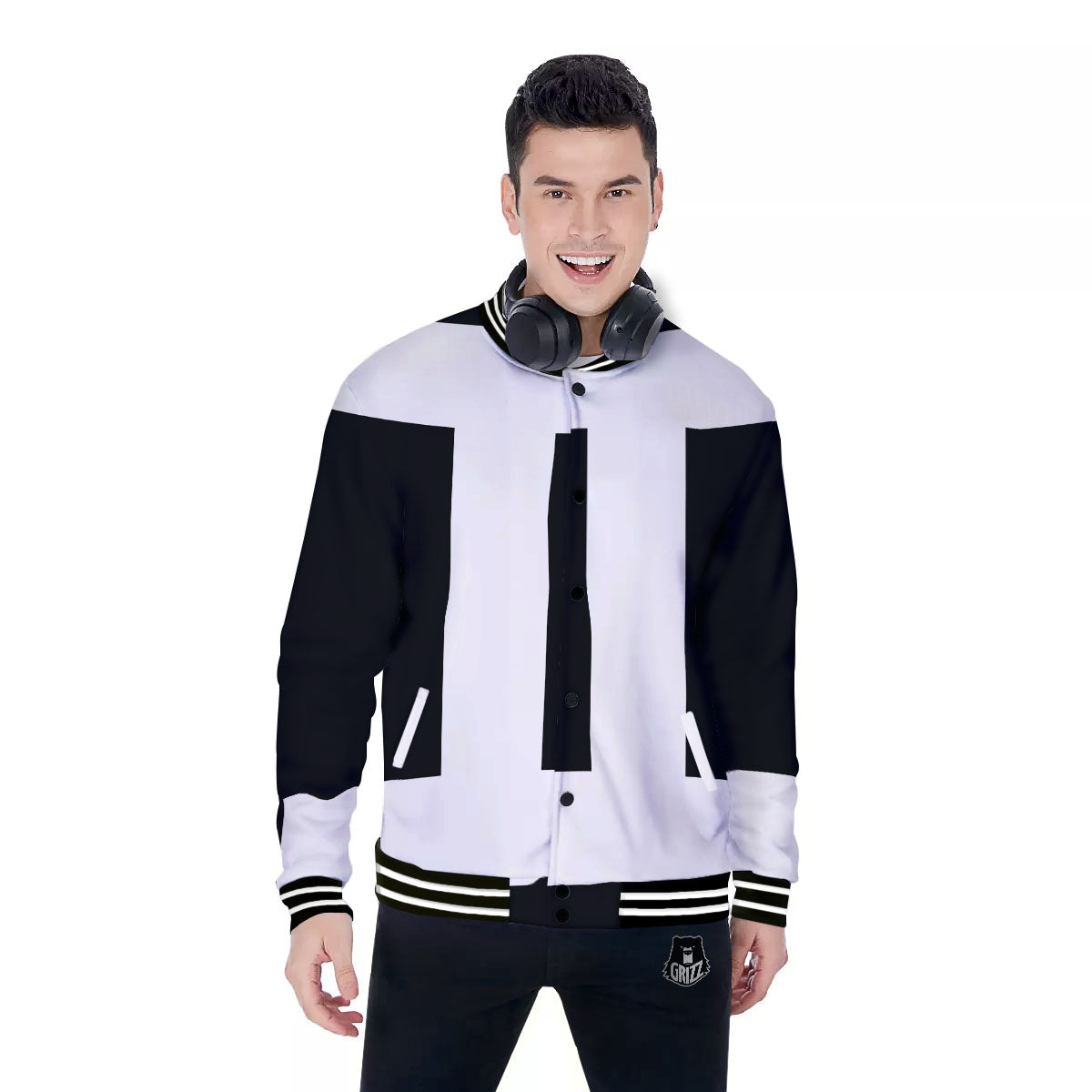 Gemini Sign White And Black Print Baseball Jacket-grizzshop