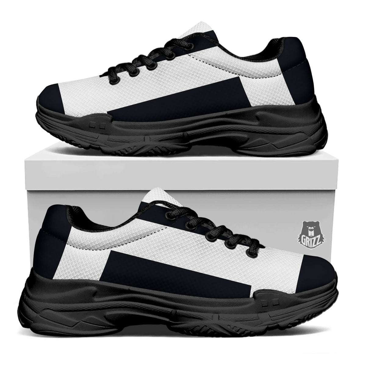 Gemini Sign White And Black Print Black Chunky Shoes-grizzshop