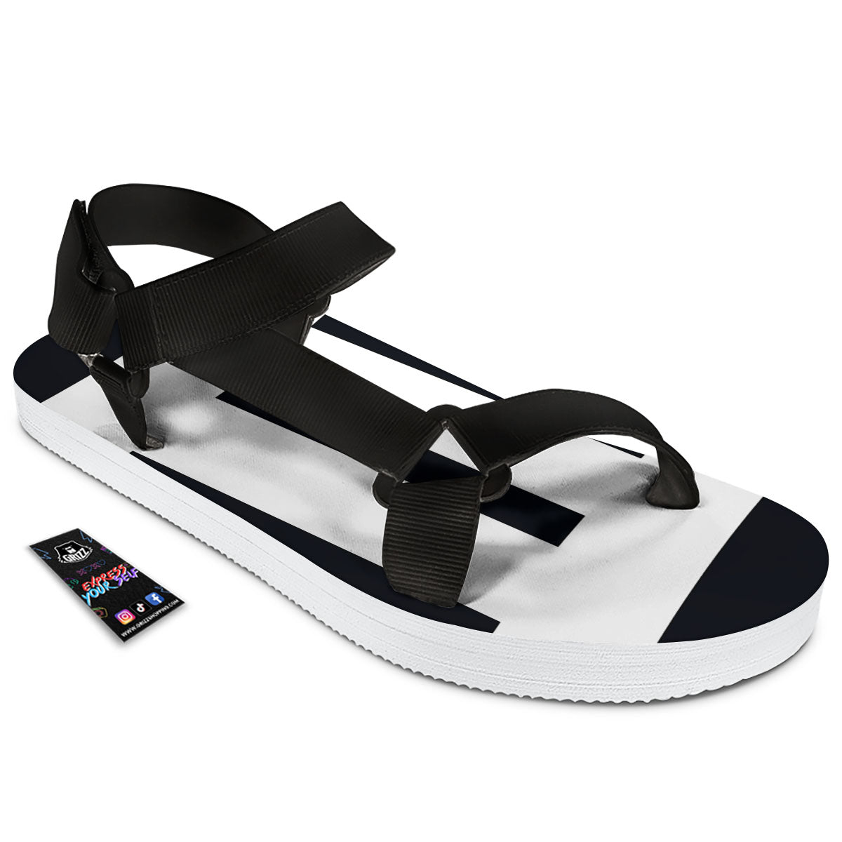 Gemini Sign White And Black Print Black Open Toe Sandals-grizzshop