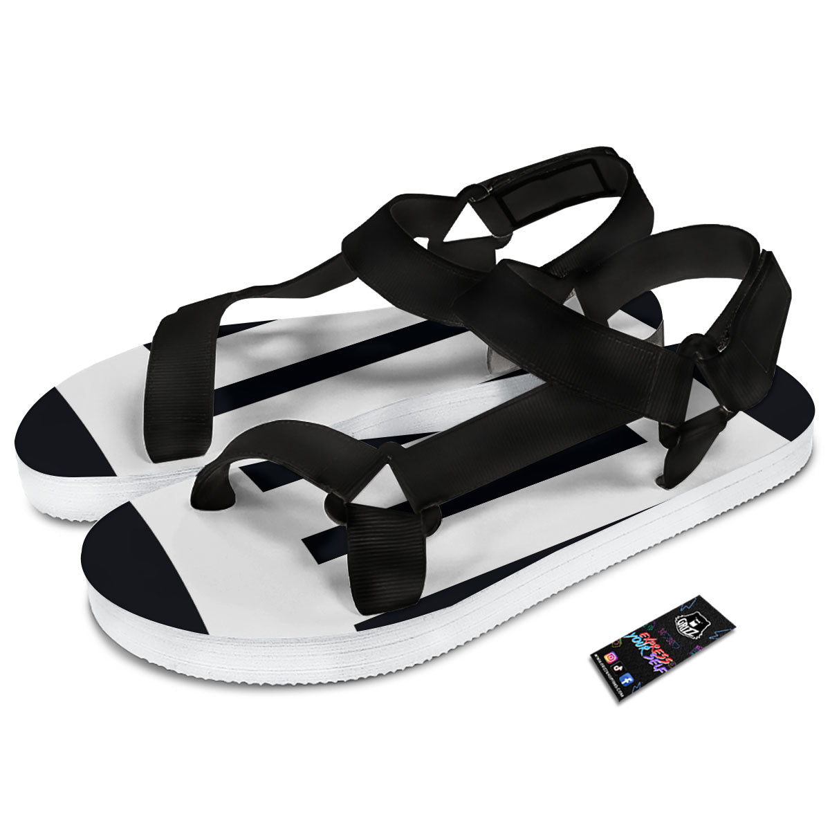 Gemini Sign White And Black Print Black Open Toe Sandals-grizzshop