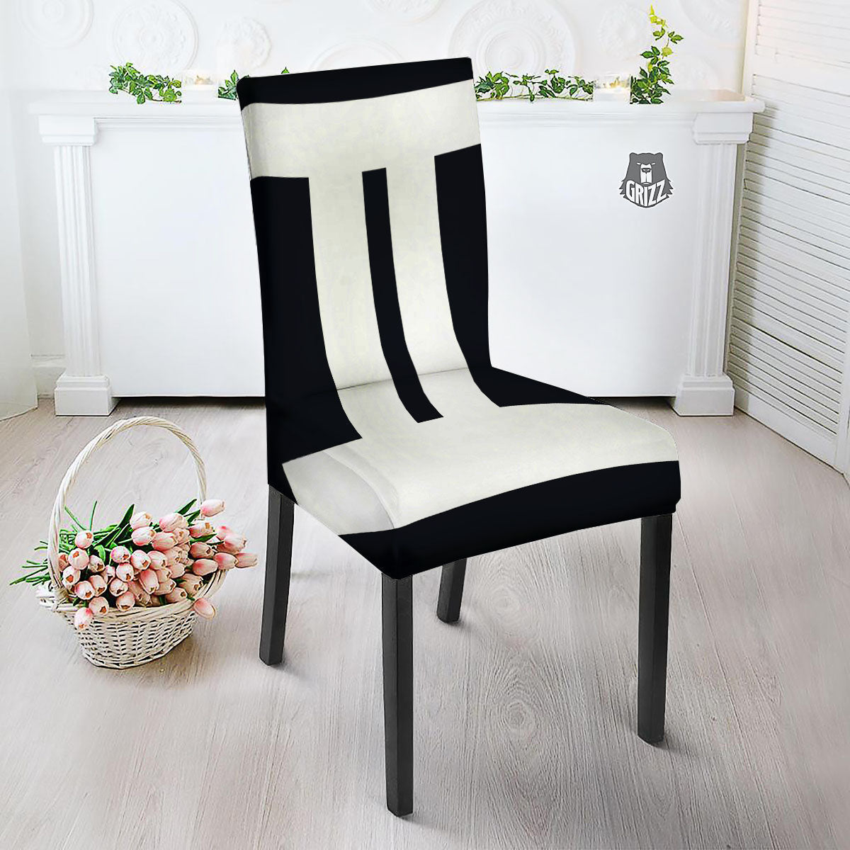 Gemini Sign White And Black Print Dining Chair Slipcover-grizzshop