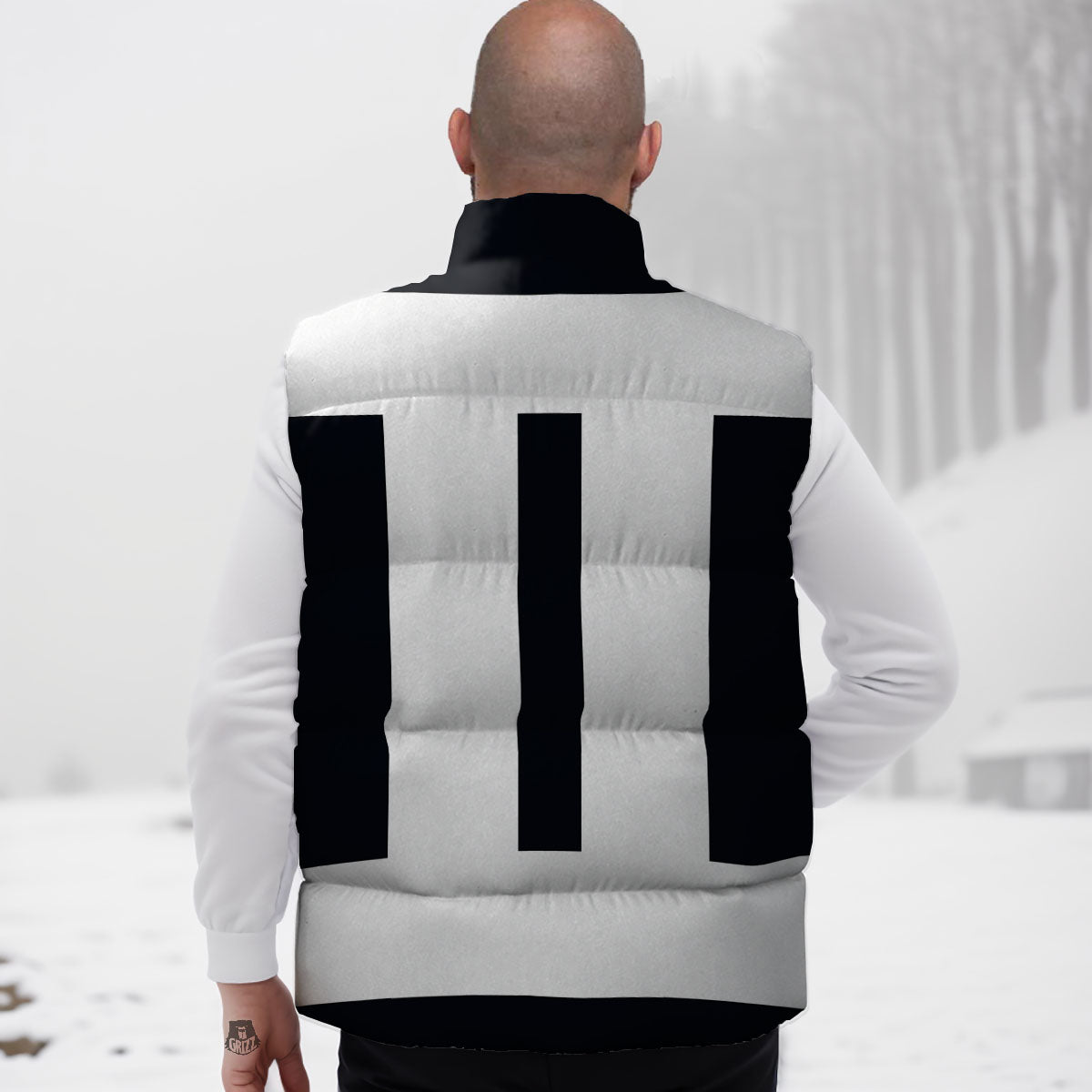 Gemini Sign White And Black Print Down Vest