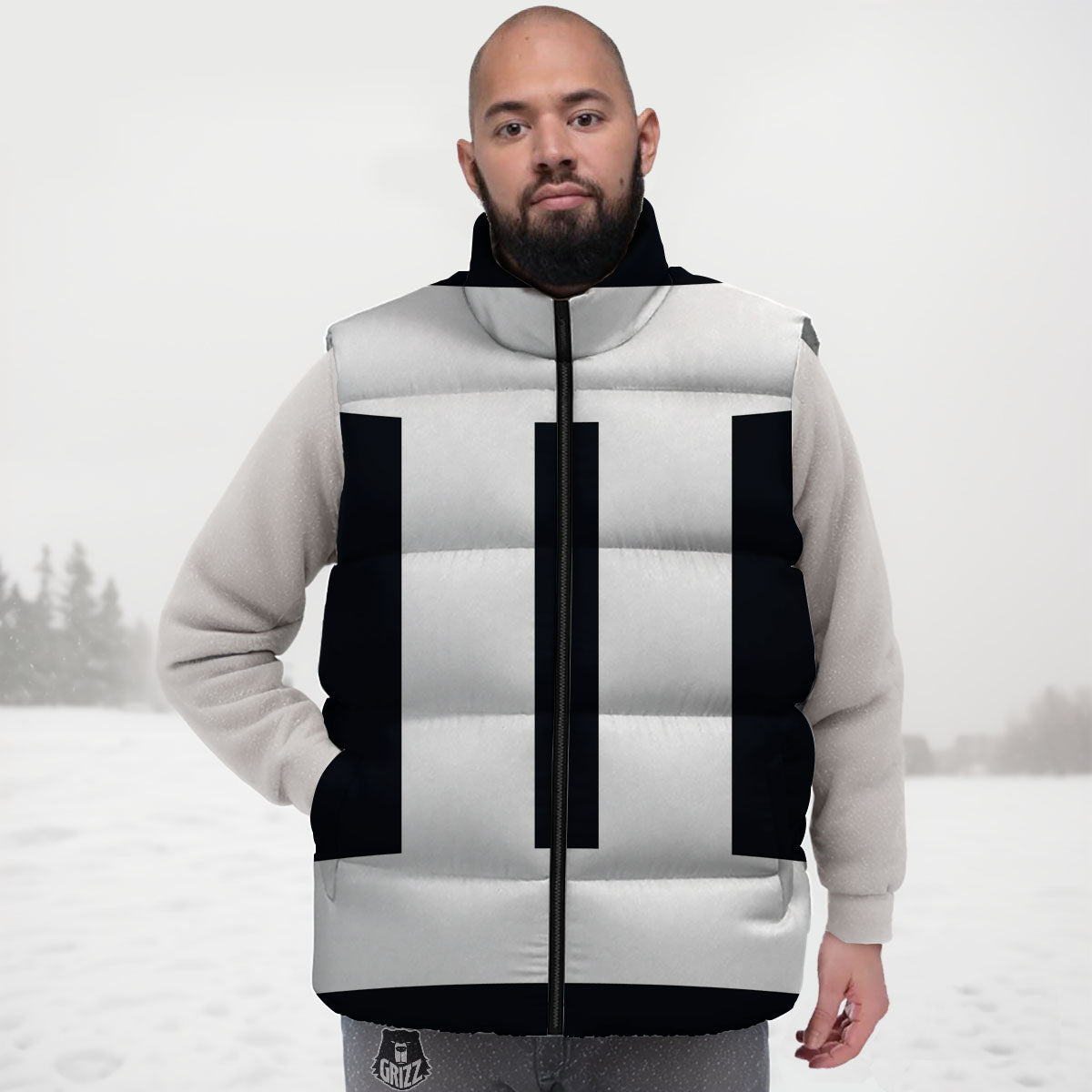Gemini Sign White And Black Print Down Vest