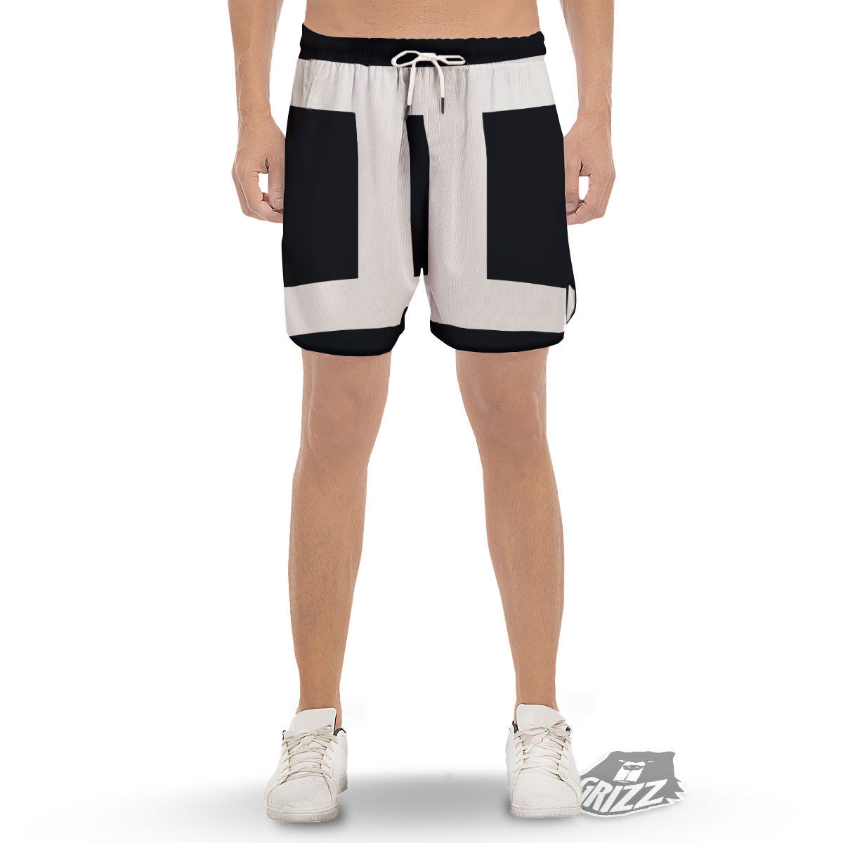 Gemini Sign White And Black Print Men's Gym Shorts-grizzshop