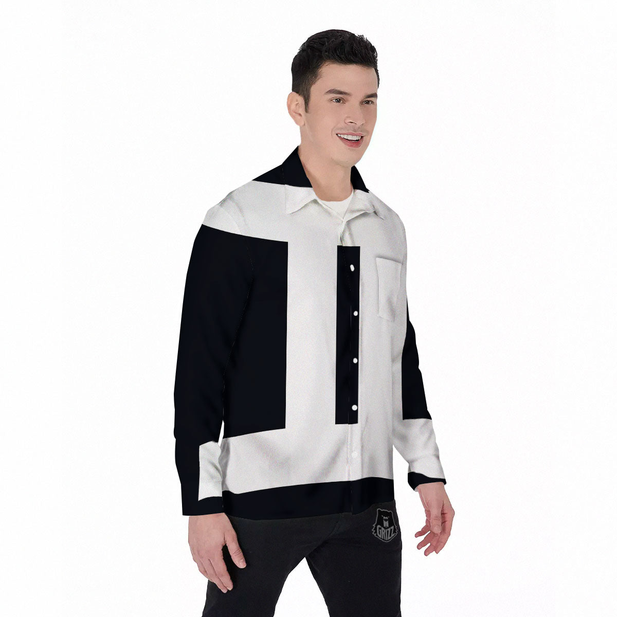 Gemini Sign White And Black Print Men's Long Sleeve Shirts-grizzshop