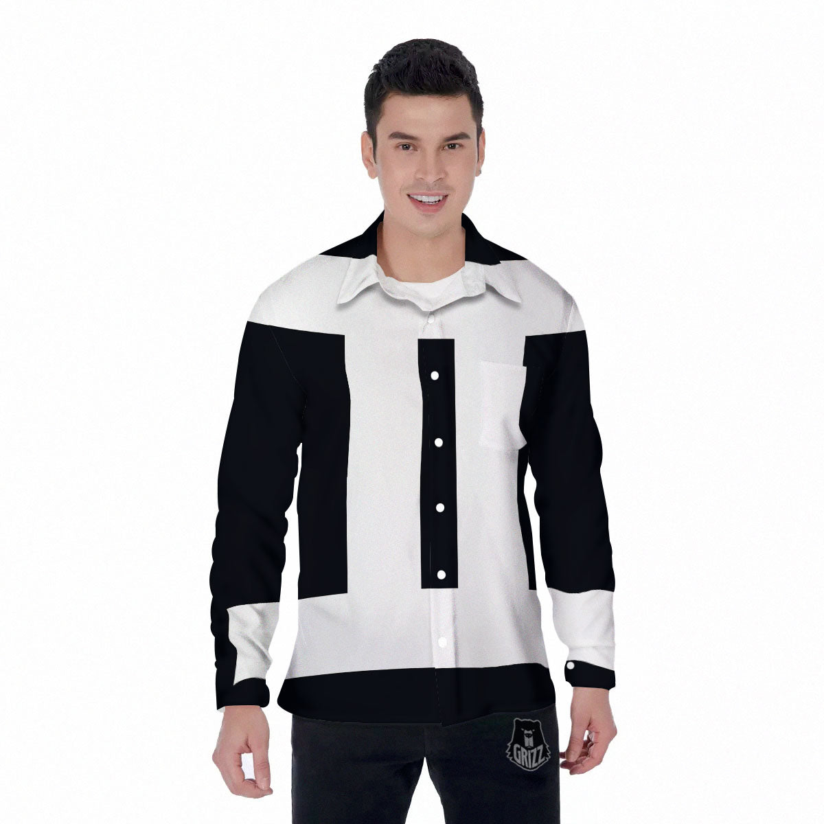 Gemini Sign White And Black Print Men's Long Sleeve Shirts-grizzshop