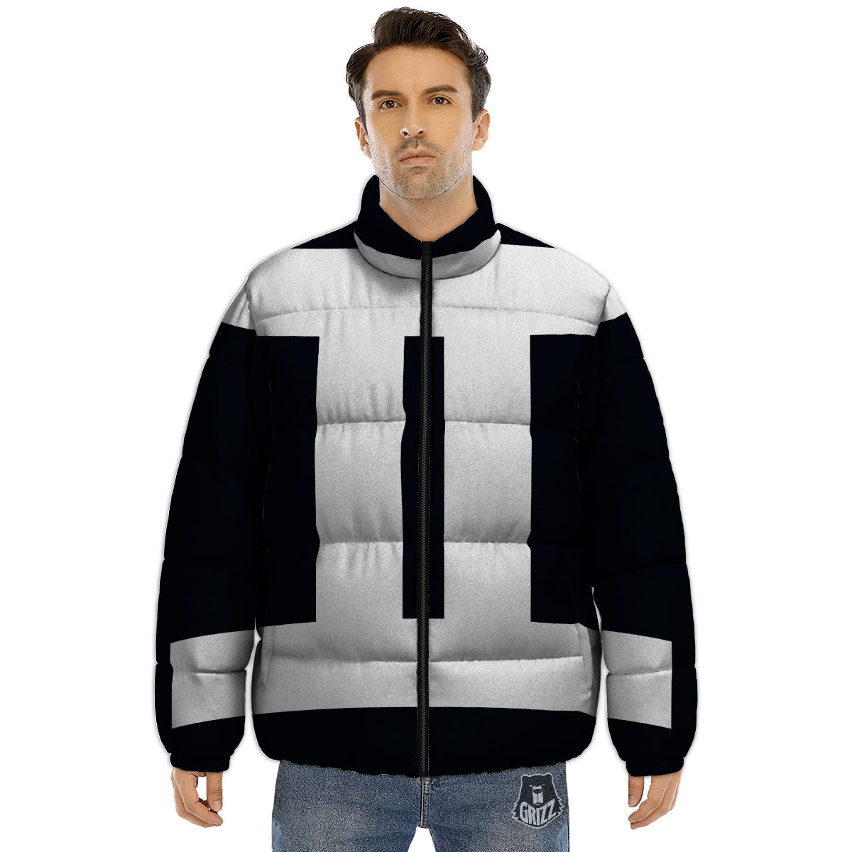 Gemini Sign White And Black Print Puffer Jacket-grizzshop