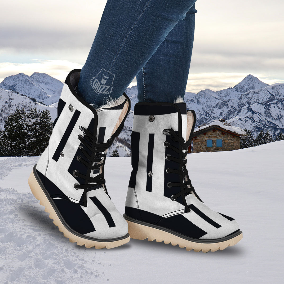 Gemini Sign White And Black Print Snow Boots-grizzshop