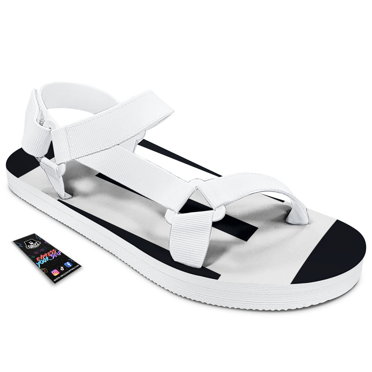 Gemini Sign White And Black Print White Open Toe Sandals-grizzshop