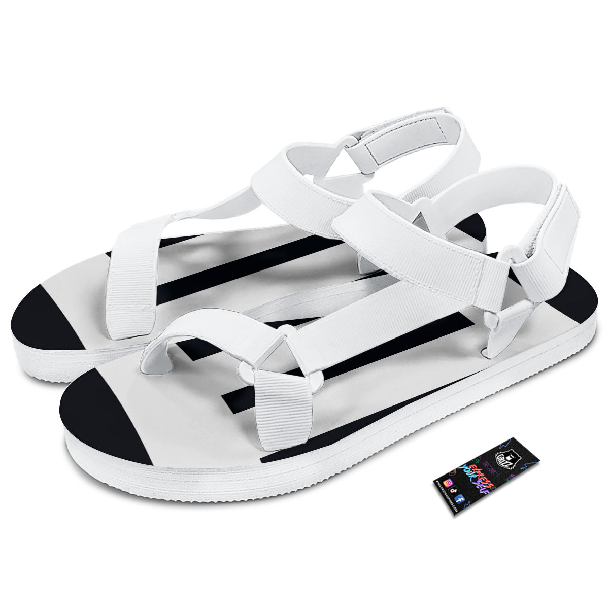 Gemini Sign White And Black Print White Open Toe Sandals-grizzshop