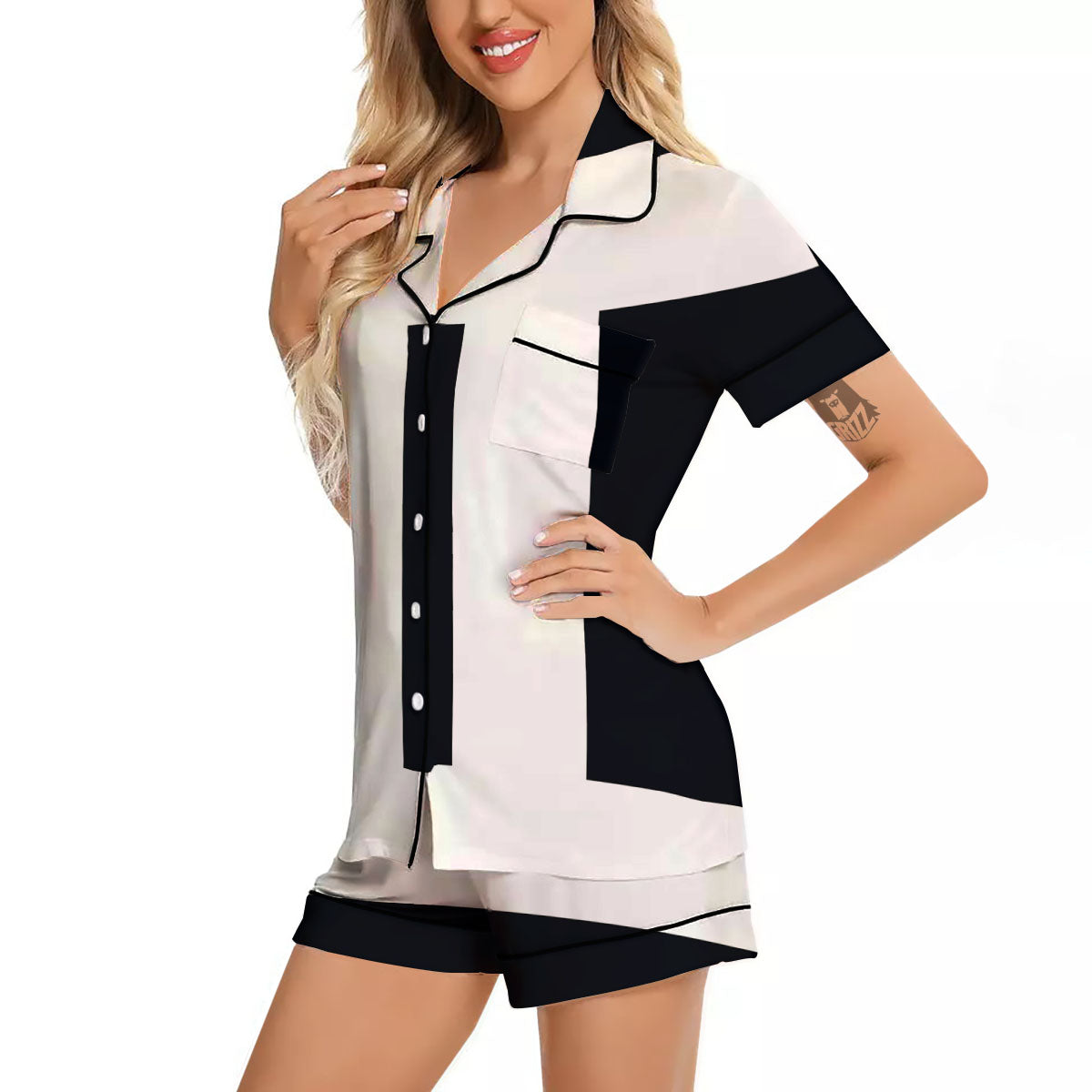 Gemini Sign White And Black Print Women Silk Pajamas-grizzshop