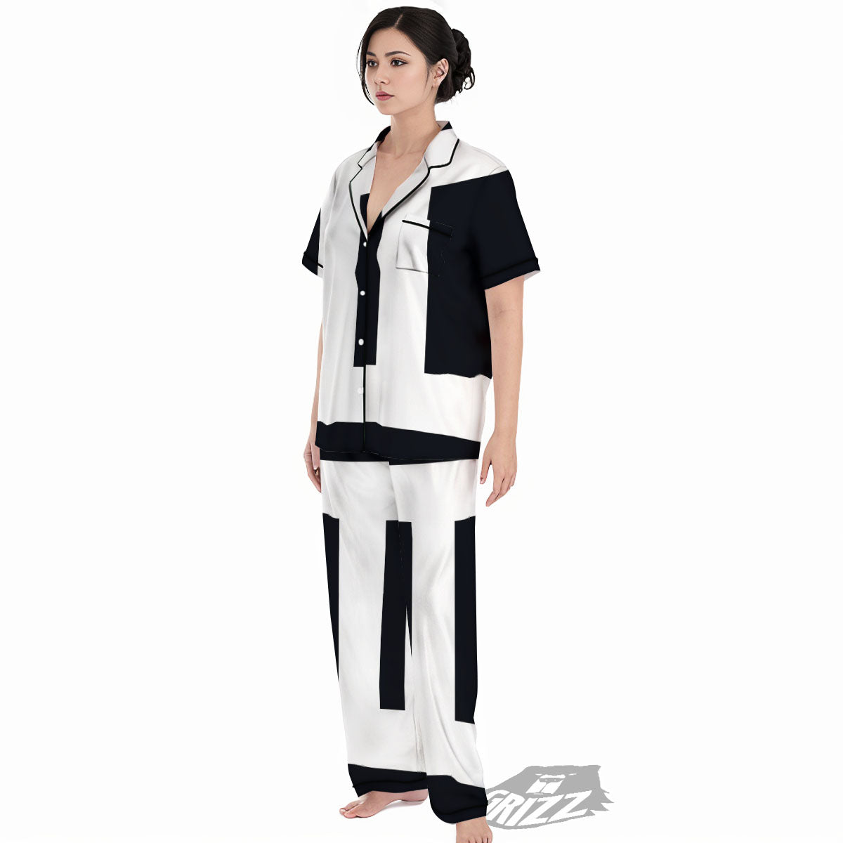 Gemini Sign White And Black Print Women's Pajamas Set-grizzshop