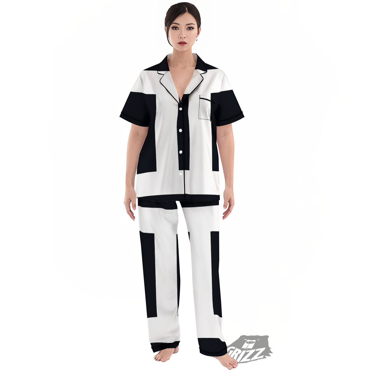 Gemini Sign White And Black Print Women's Pajamas Set-grizzshop
