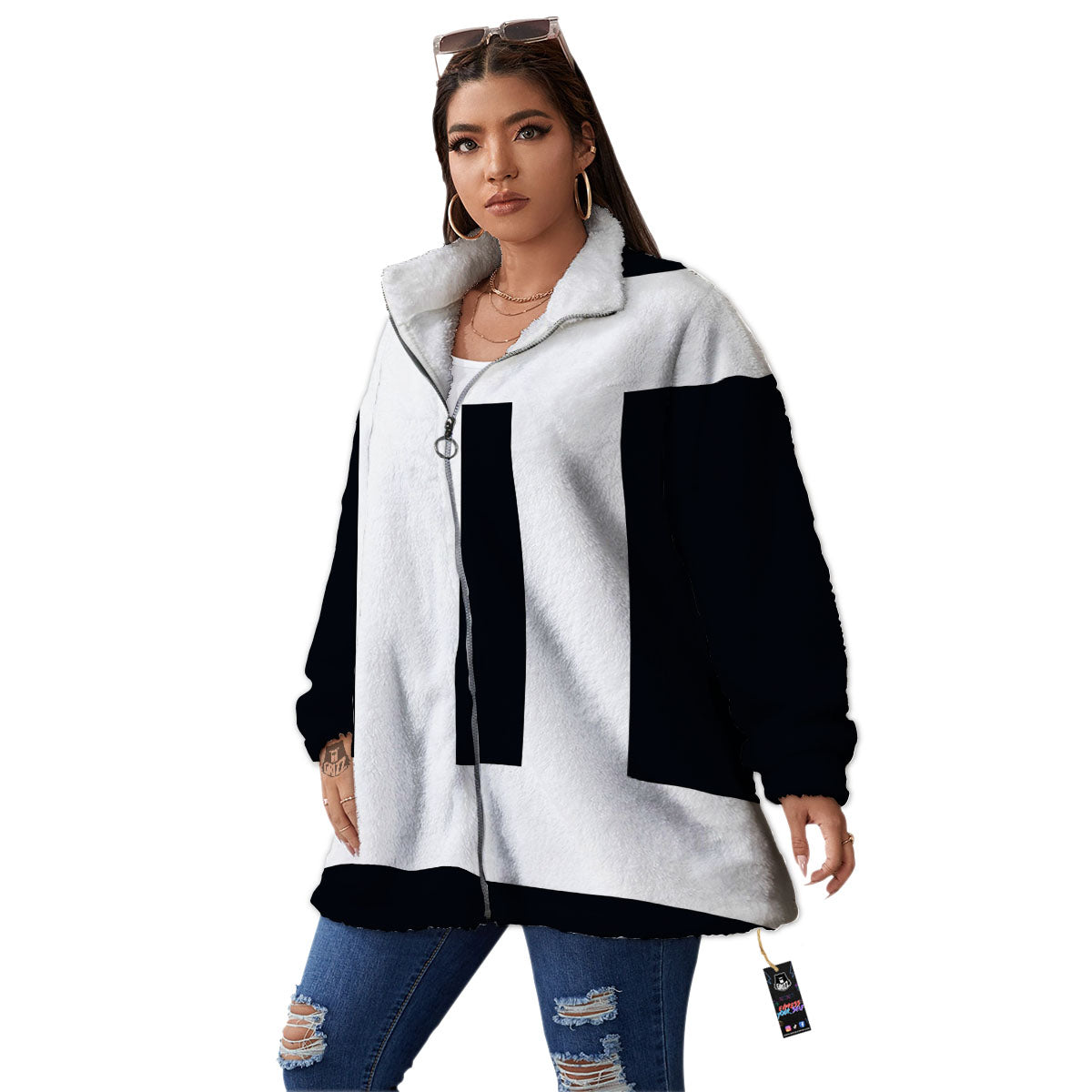 Gemini Sign White And Black Print Women's Sherpa Jacket-grizzshop