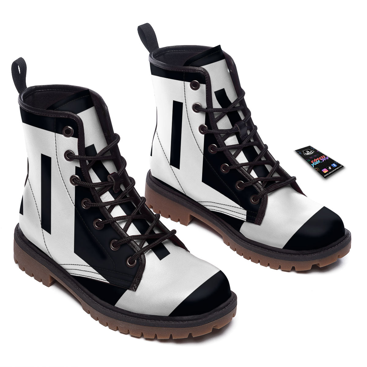 Gemini Sign White And Black Print Work Boots-grizzshop
