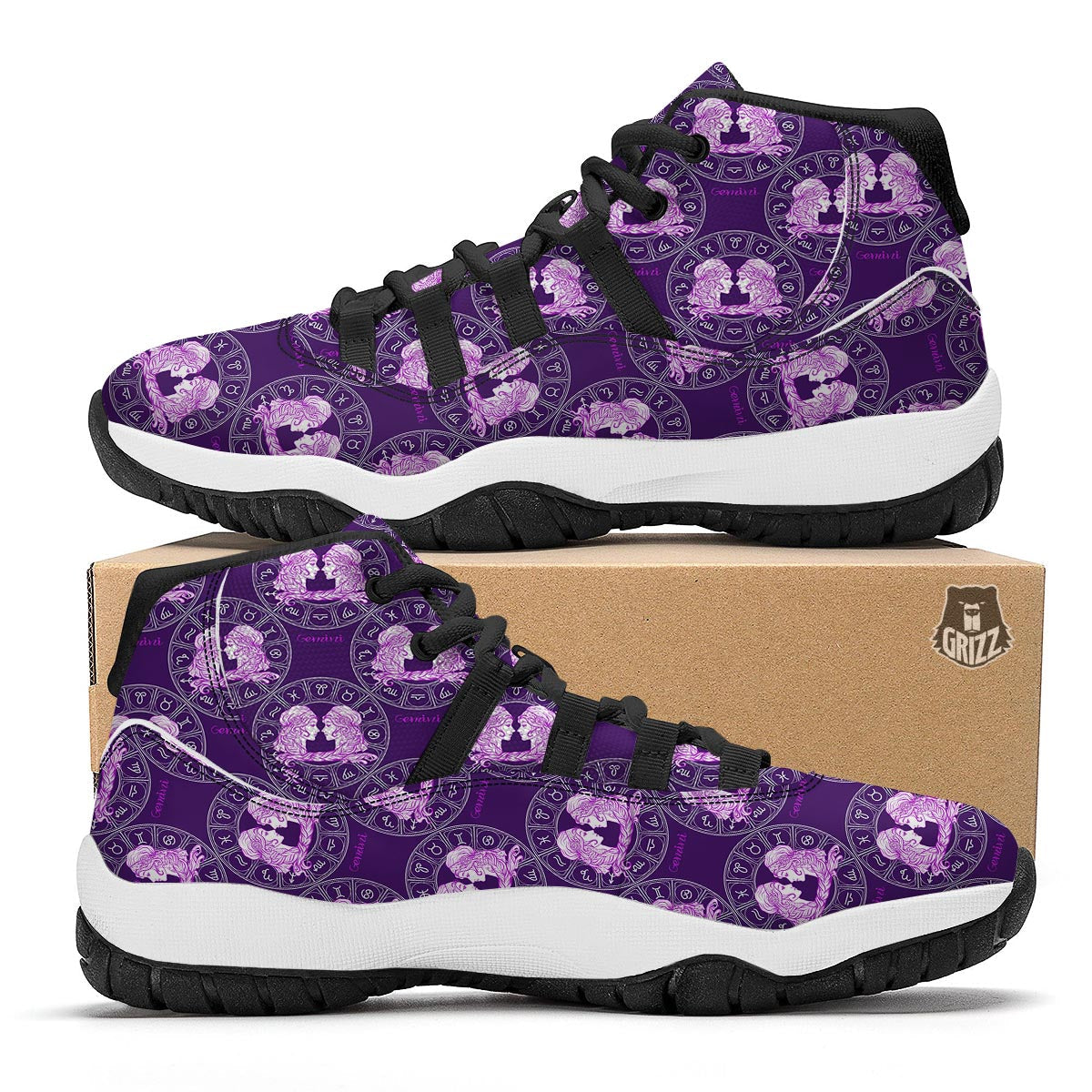 Gemini Zodiac Pattern Print Black Bball Shoes-grizzshop