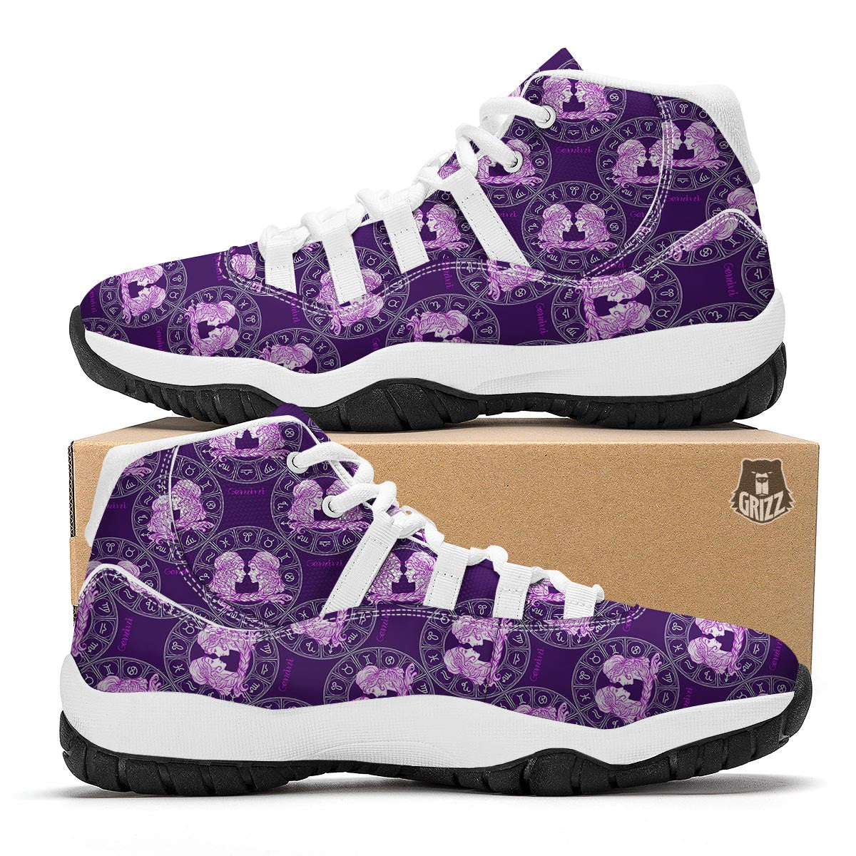 Gemini Zodiac Pattern Print White Bball Shoes-grizzshop