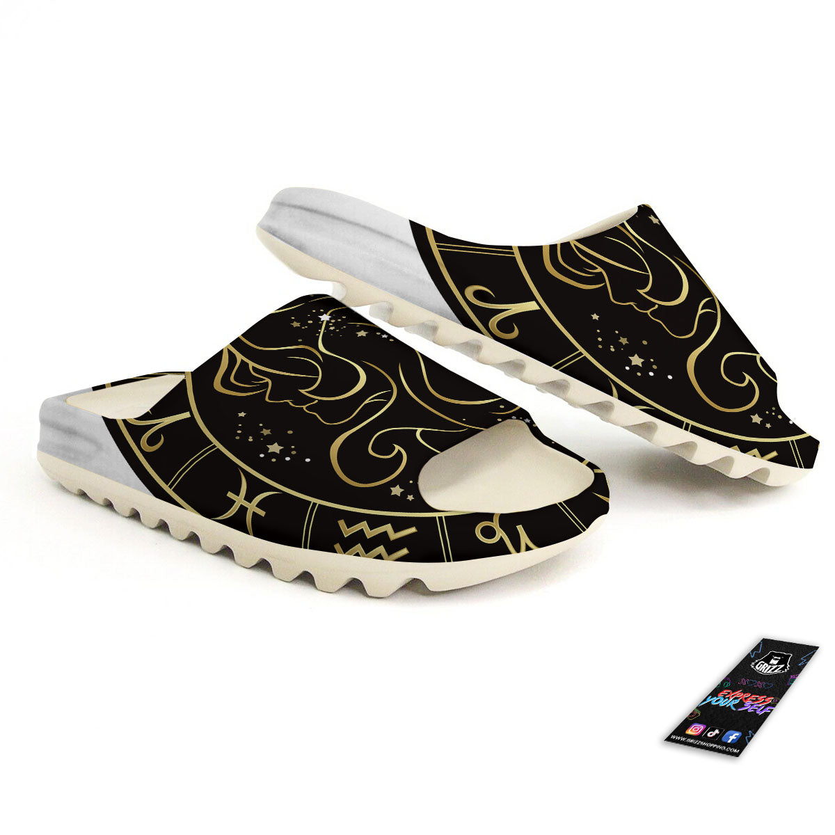 Gemini Sign Black And Gold Print Sandals-grizzshop