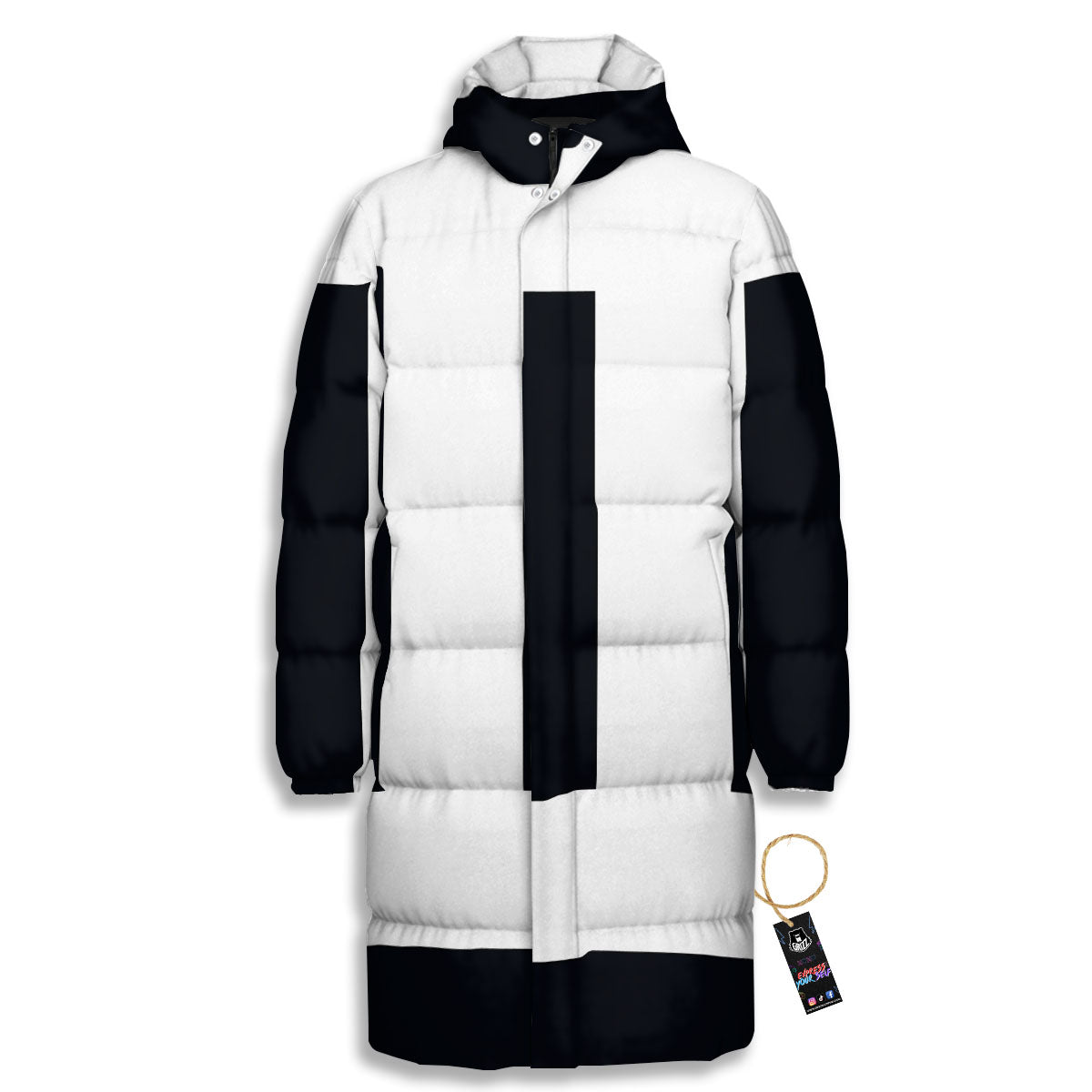 Gemini Sign White And Black Print Long Down Jacket