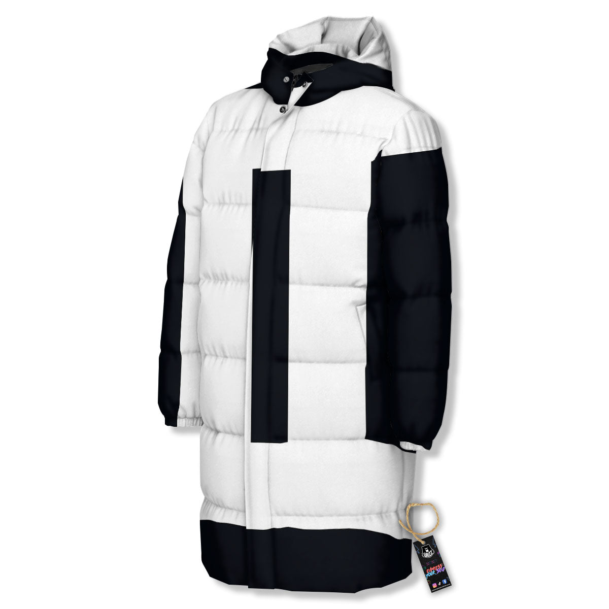 Gemini Sign White And Black Print Long Down Jacket