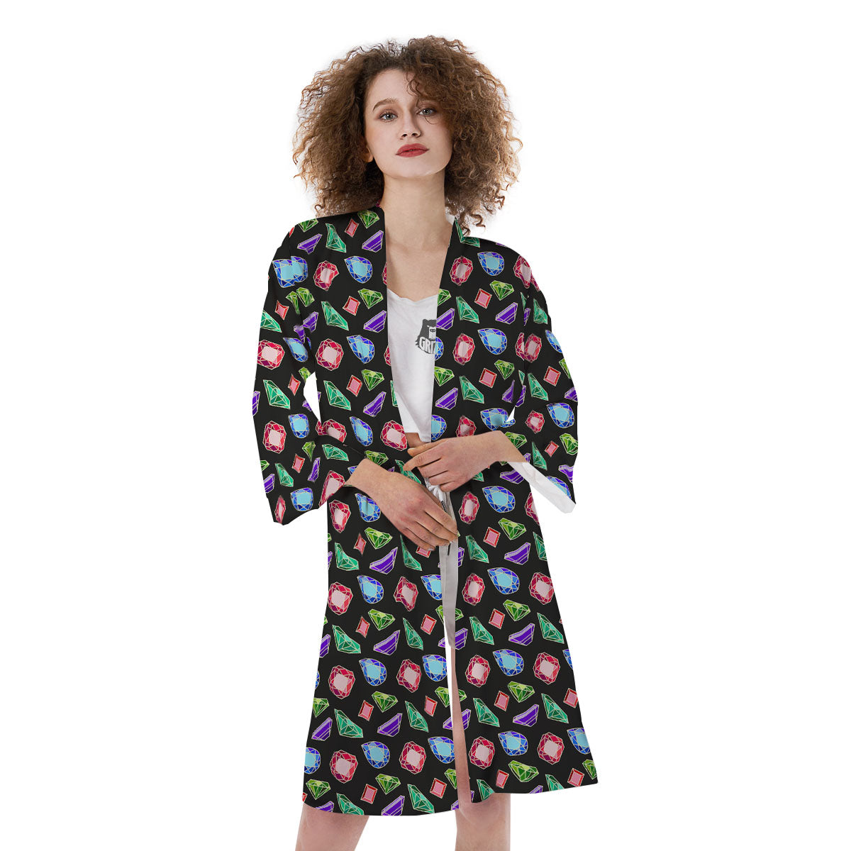 Gems Diamond Print Kimono-grizzshop