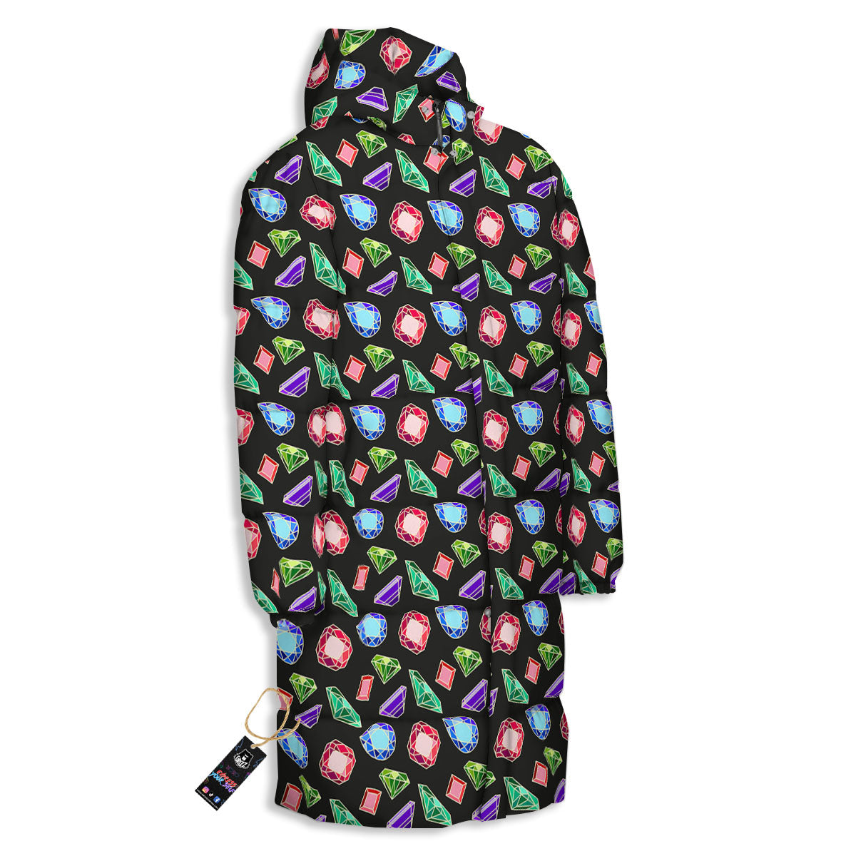 Gems Diamond Print Long Down Jacket-grizzshop