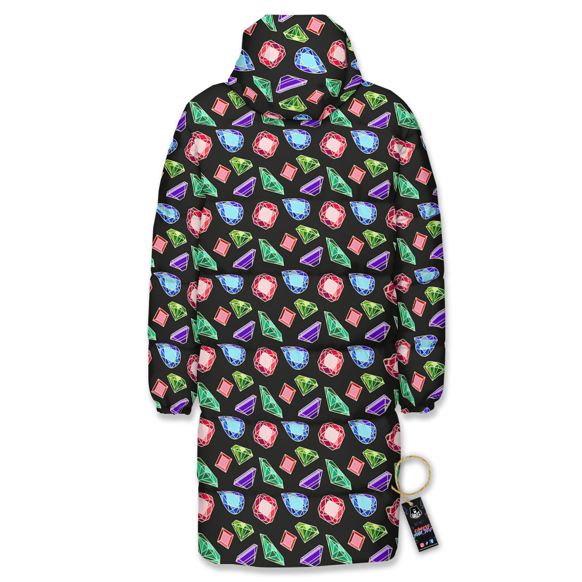 Gems Diamond Print Long Down Jacket-grizzshop
