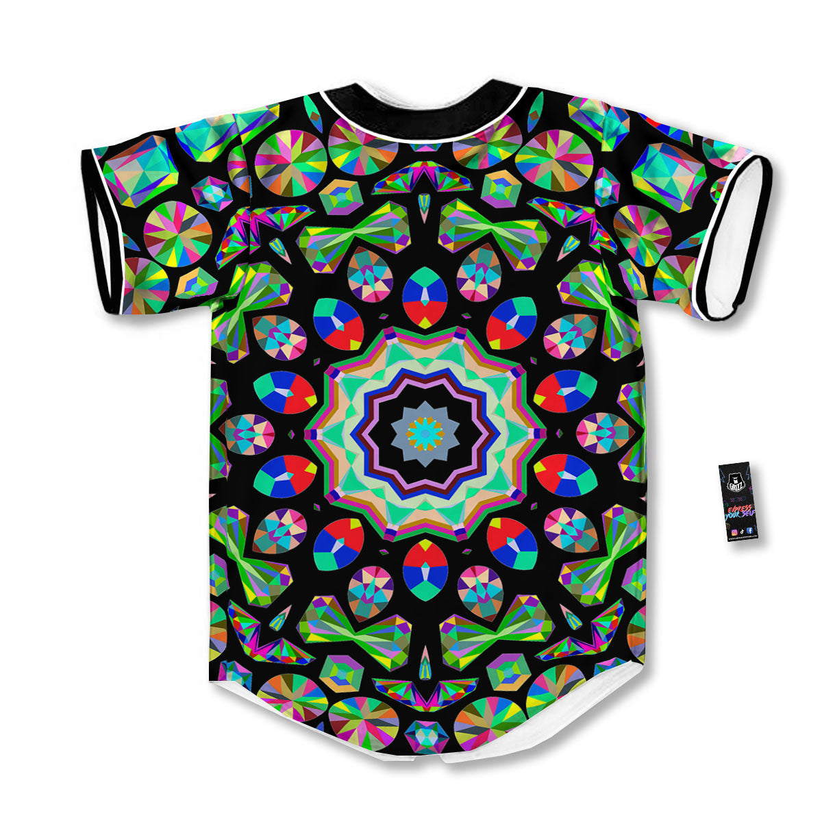 Gems Kaleidoscope Colorful Print Baseball Jersey-grizzshop